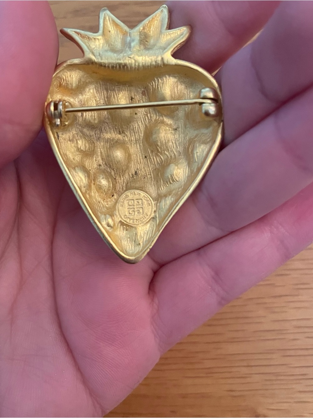 Vintage Givenchy Stamped Gold Tone Strawberry Brooch - Picture 4 of 4